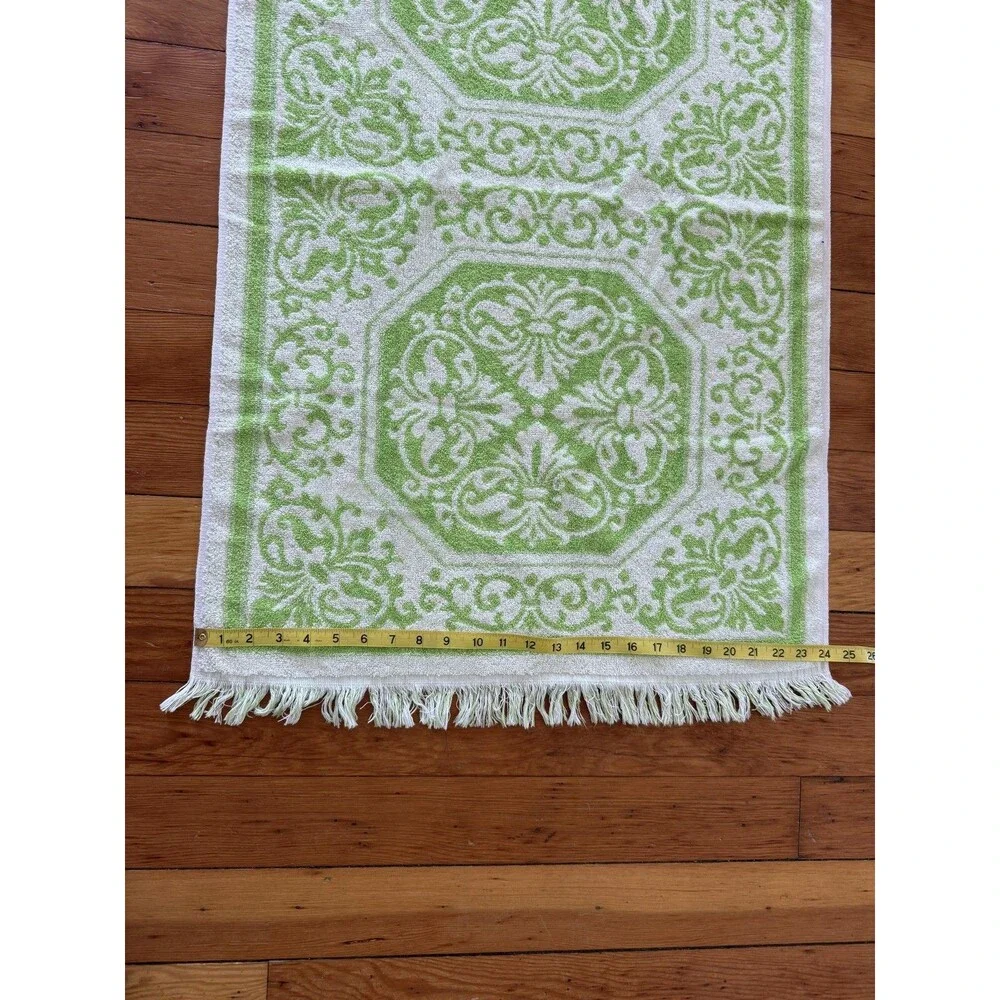 Green Fluer-de-lis Bath Towel Set 6pc Terry Cotton Blend Made USA Fringe